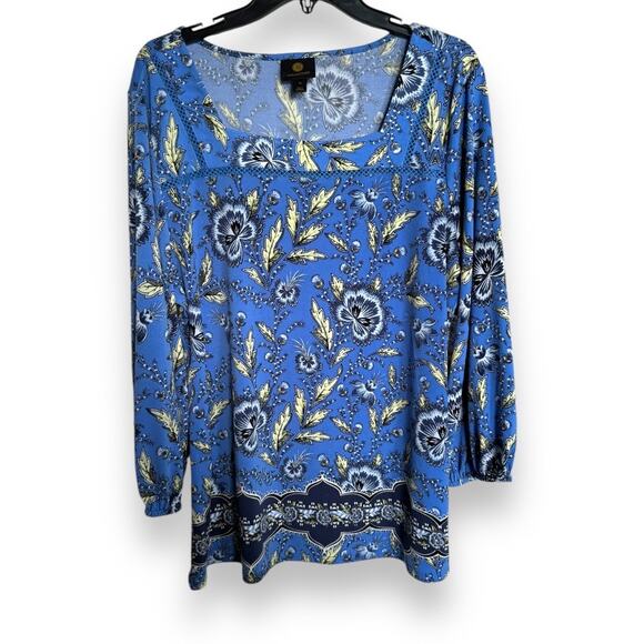 JM Collection Womens‎ Top Sz XL Watery Blue Wildflower Way NEW Floral - Picture 3 of 6